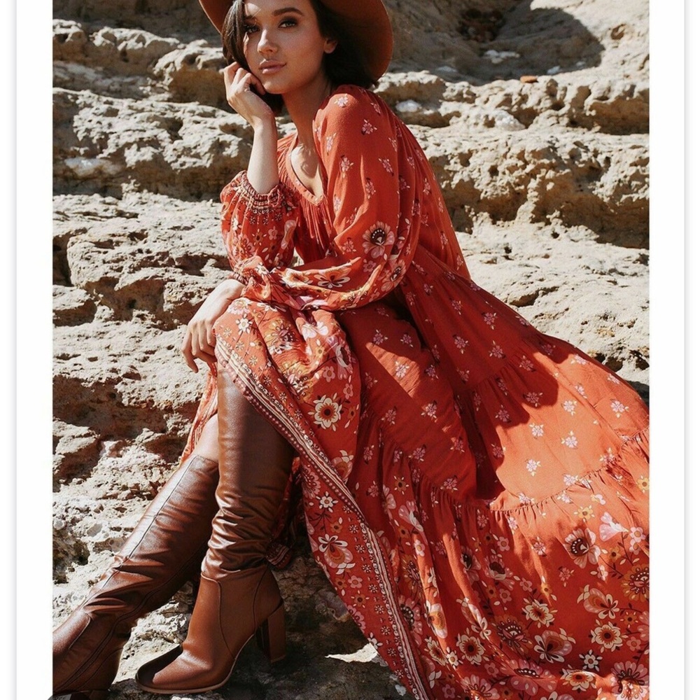 Spell Orange Floral Maxi Dress